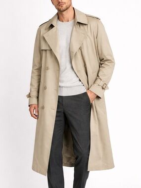 Vintage London Fog Classic Tan Belted Long Double Breasted Trench Coat Size 42R